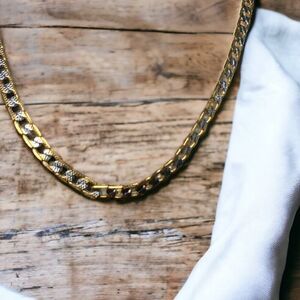 Vintage Two-Tone Plated Curb-link Chain Necklace Silver & Gold 26”Long Unisex